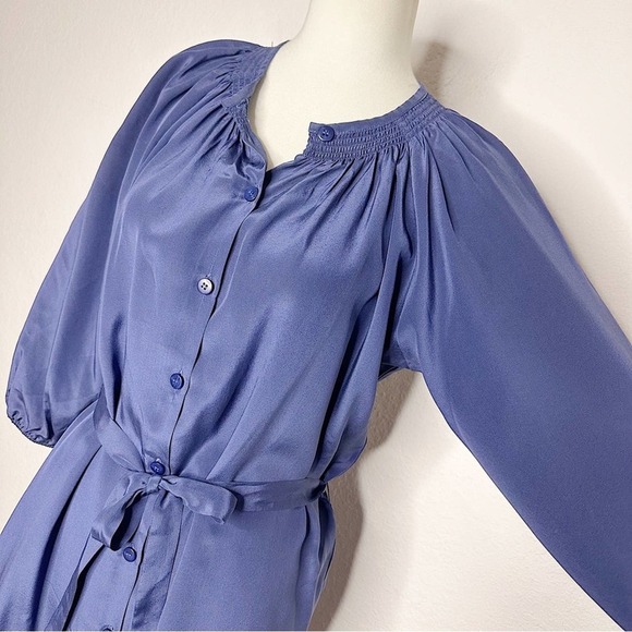 Tucker Classic Navy Blue Silk Tie Waist Elasticated Neckline Dress Size Medium - Picture 3 of 10